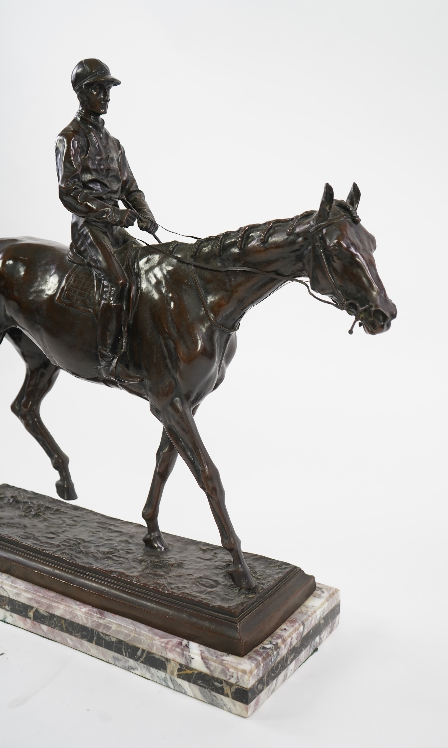 A large bronze equestrian group of a racehorse and jockey, late cast after Isidore Jules Bonheur